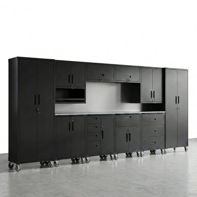 Garage Cabinet System Built for Complete Workshop Organization, Heavy Duty Steel Construction, Modular Design