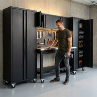 10-Piece Heavy Duty Steel Garage Cabinet System | All-In-One Modular Garage Cabinet Set for Ultimate Workshop Organization | Easy Assembly Garage Storage Cabinets & Tool Bench (Black) — Lifestyle