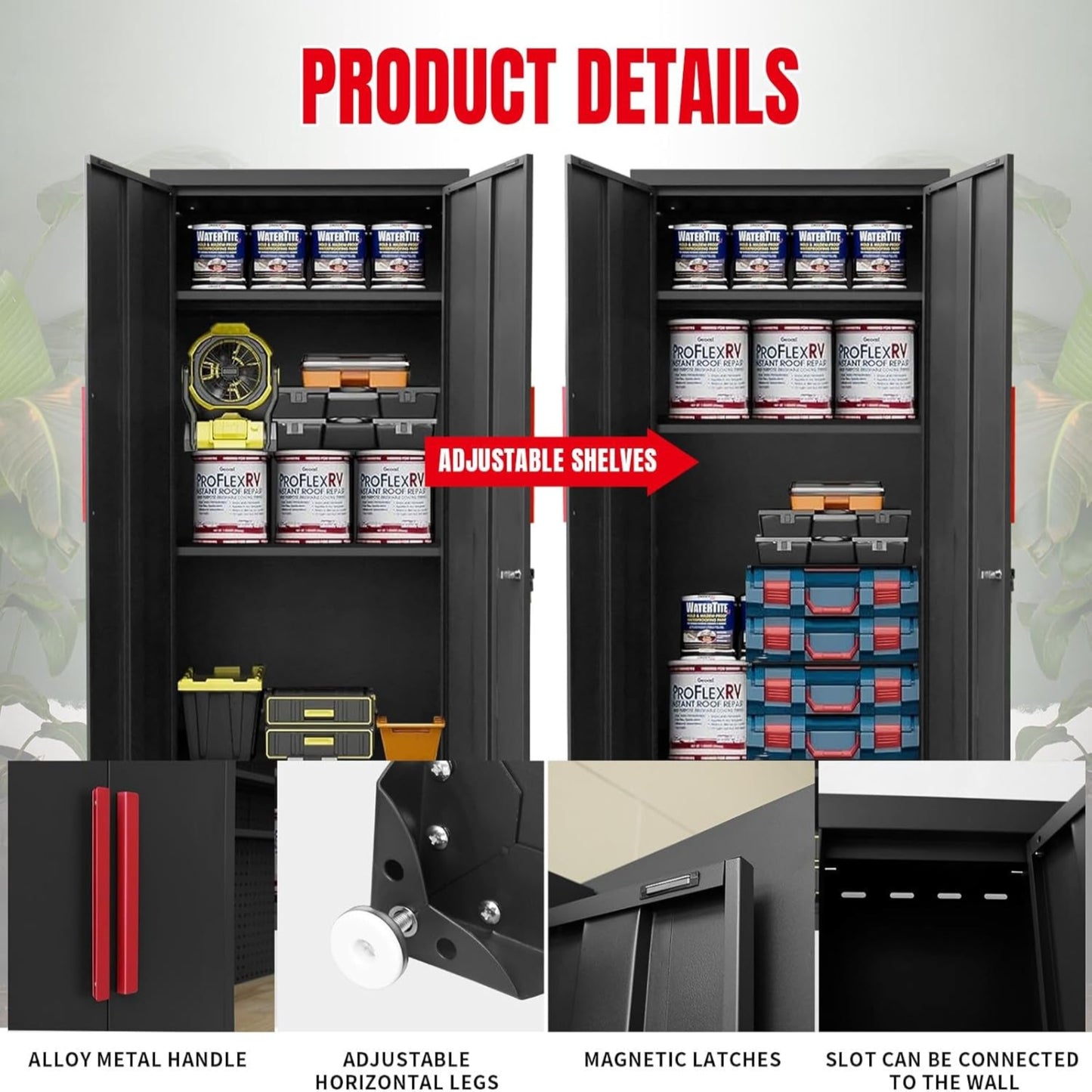 Garage Storage Cabinets System, 8-Pcs Workshop Cabinet Set in Black, Included Steel Cabinets Drawers Rolling Chest and Pegboard,Locked Garage Storage Cabinet