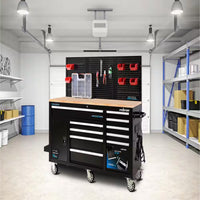Heavy-Duty 62 In. W X 22 In. D 10-Drawer Black Tool Chest Mobile Workbench Cabinet with Pegboard Back Wall