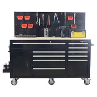 Heavy-Duty 62 In. W X 22 In. D 10-Drawer Black Tool Chest Mobile Workbench Cabinet with Pegboard Back Wall
