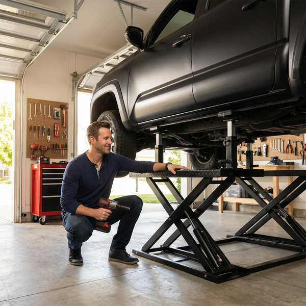 Portable Car Lift Built for 7000 Lbs Capacity, Carbon Steel Frame, 26.8 In Max Height, 120V Power Unit