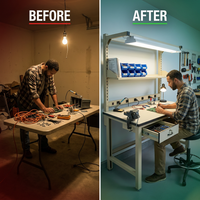 Steel Frame Workbench Built for Heavy Duty Projects, 60x30 Laminate Top, Modular Accessories, Height Adjustable — Before & After