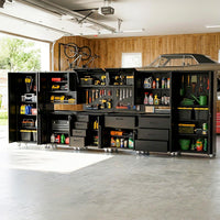 10-Piece Heavy Duty Steel Garage Cabinet System | All-In-One Modular Garage Cabinet Set for Ultimate Workshop Organization | Easy Assembly Garage Storage Cabinets & Tool Bench (Black)