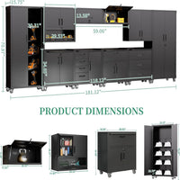 10-Piece Heavy Duty Steel Garage Cabinet System | All-In-One Modular Garage Cabinet Set for Ultimate Workshop Organization | Easy Assembly Garage Storage Cabinets & Tool Bench (Black)