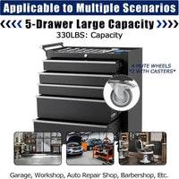 Rolling Tool Chest Built for Garage Organization, 5 Drawers, Locking Wheels, Portable Metal Cabinet